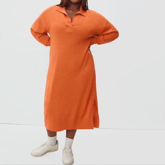Everlane Dresses & Skirts - Everlane The Cashmere Polo Orange Persimmon Midi Long Sleeve Dress Size Medium